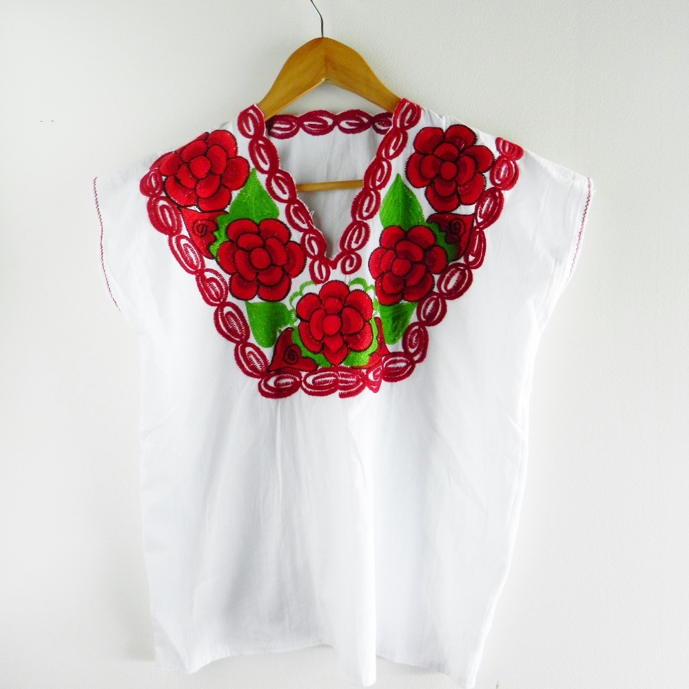 Boho Embroidered Roses Cotton Blouse